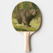 Schwarzer Bär Stepping auf einem Baumstamm Tischtennis Schläger (Vorderseite)