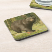 Schwarzer Bär Stepping auf einem Baumstamm Untersetzer (Linke Seite)