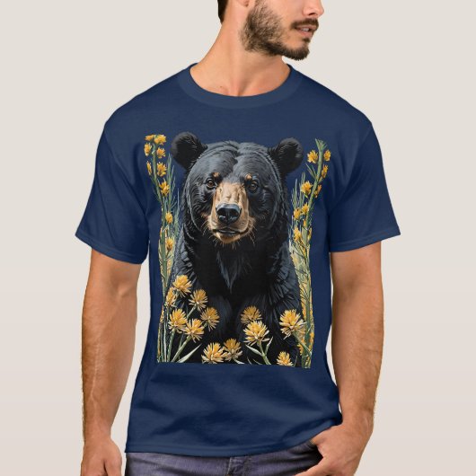 Schwarzer Bär umgeben von Yucca Blume 2 T-Shirt (Vorderseite)