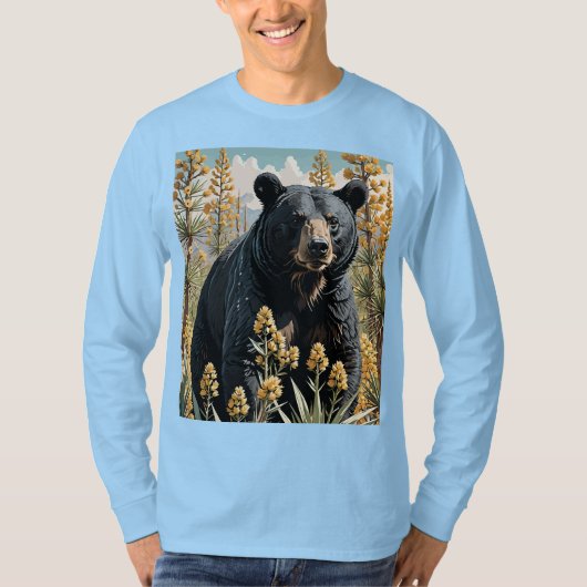 Schwarzer Bär umgeben von Yucca-Blume 4 T-Shirt (Vorderseite)