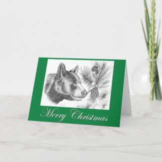 Schwarzer Bär und ein Weihnachtsbaum Karte