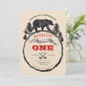 Schwarzer Bär und Lumberjack zum Geburtstag einlad Einladung (Stehend Vorderseite)