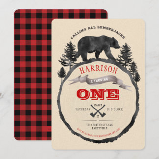 Schwarzer Bär und Lumberjack zum Geburtstag einlad Einladung