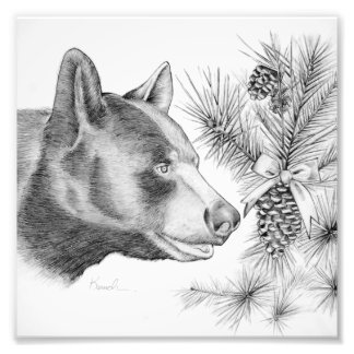 Schwarzer Bär und Weihnachtsbaum Fotodruck