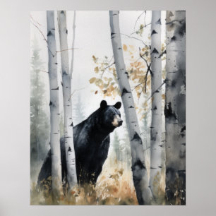 Schwarzer Bär Woodland Tierart Print Poster