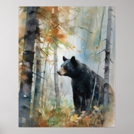 Schwarzer Bär Woodland Tierart Print Poster