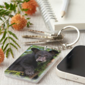 Schwarzer Bärenkub spielt in Bäumen Schlüsselanhänger (Vorderseite rechts)