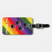 Schwarzer Bärenpaw druckt Regenbogen Wasserfarbe Gepäckanhänger (Vorderseite horizontal)
