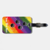 Schwarzer Bärenpaw druckt Regenbogen Wasserfarbe Gepäckanhänger (Rückseite horizontal)