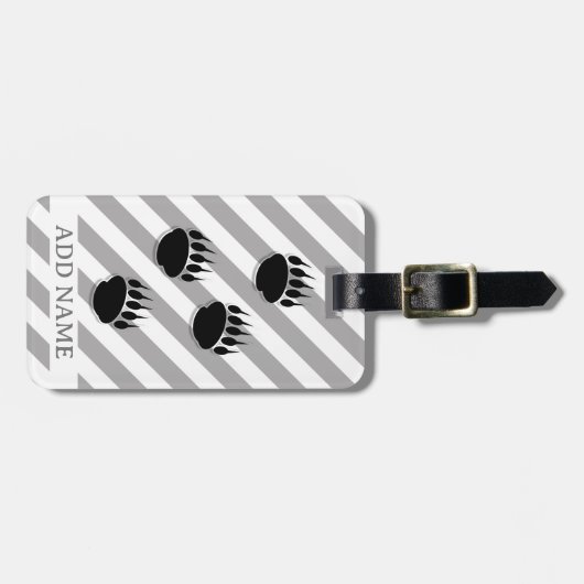 Schwarzer Bärenpfeil druckt weiße graue Streifen Gepäckanhänger (Vorderseite horizontal)