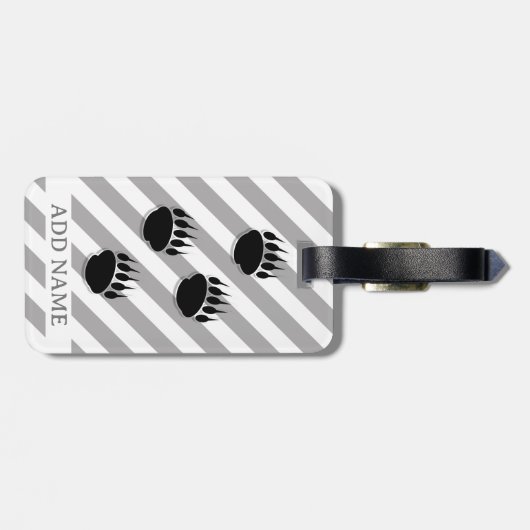 Schwarzer Bärenpfeil druckt weiße graue Streifen Gepäckanhänger (Rückseite horizontal)