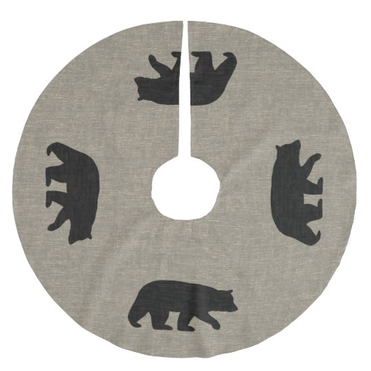 Schwarzer Bärn-Silhouette-Leinwand-Leinen-Art Polyester Weihnachtsbaumdecke (Vorderseite)