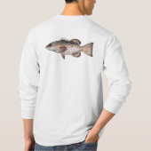 Schwarzer Barsch - weiße lange Hülse T-Shirt (Rückseite)