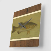 Schwarzer Baß auf einem grünen Hintergrund Quadratische Wanduhr (Winkel)