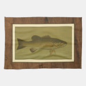 Schwarzer Bass auf grünem Hintergrund Küchentuch (Horizontal)