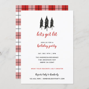 Schwarzer Baum-roter Flanell-kariertes Einladung