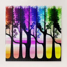 Schwarzer Baum Silhouetten im Abstrakten, farbenfr Puzzle