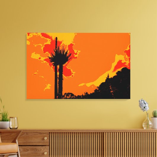 Schwarzer Baum über Orange Sky Malerei Abstrakte K Leinwanddruck (Insitu (Wohnzimmer))