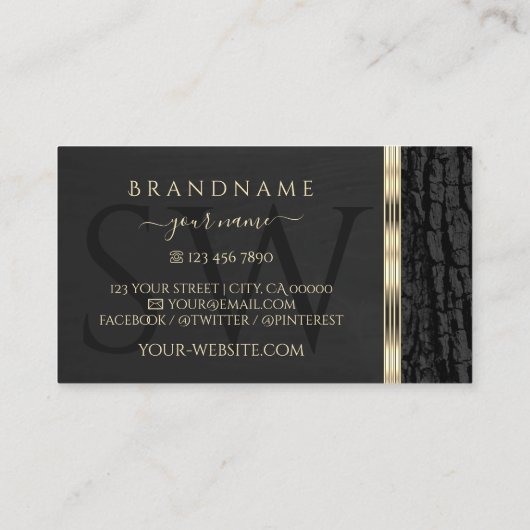 Schwarzer Baumrinde-Körner Verzierte Grenzmonograf Visitenkarte (Rückseite)