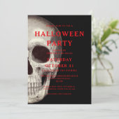 Schwarzer Beängstigender Schädel - Halloween-Einla Einladung (Stehend Vorderseite)