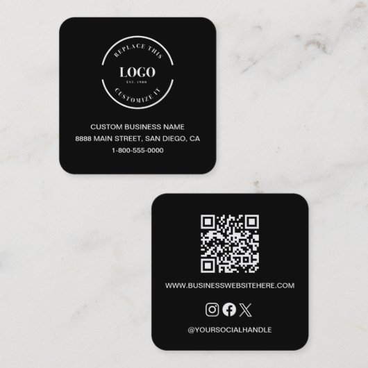 Schwarzer benutzerdefinierter Logo-Website-QR-Code Quadratische Visitenkarte (Vorne/Hinten)