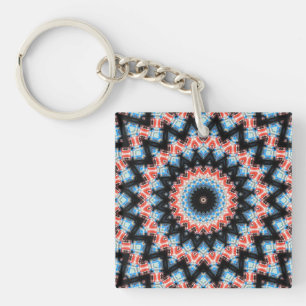 Schwarzer, blauer und roter Mandala Stern Schlüsselanhänger