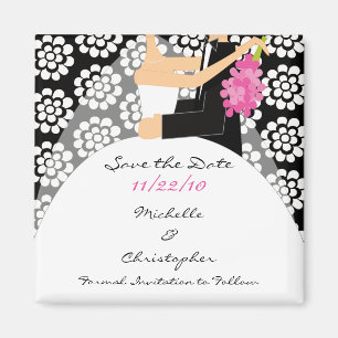Schwarzer Blumenbraut-u. Bräutigam-Save the Date Magnet