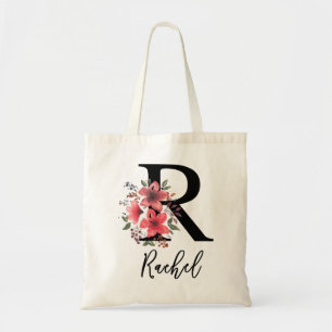 Schwarzer Blumenbrief R Monogramm mit individuelle Tragetasche