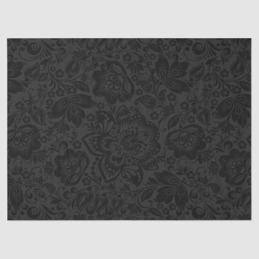 Schwarzer Blumendamtel mit dunkelgrauem Hintergrun Seidenpapier (Vorderseite)