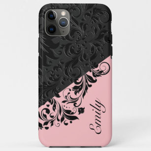 Schwarzer Blumendekor auf schwarzem und rosa Hinte Case-Mate iPhone Hülle