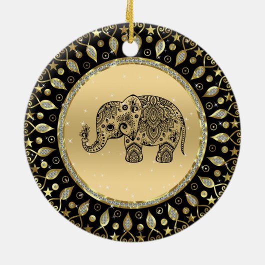 Schwarzer Blumenelefant Keramik Ornament (Hinten)