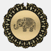 Schwarzer Blumenelefant Ornament Karte (Vorderseite)