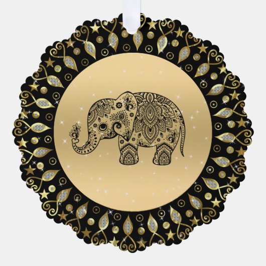 Schwarzer Blumenelefant Ornament Karte (Vorderseite)