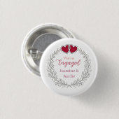 schwarzer Blumenkranz rotes Herz wir sind verlobt  Button (Vorne & Hinten)