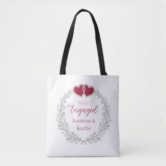 schwarzer Blumenkranz rotes Herz wir sind verlobt Tasche