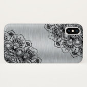 Schwarzer Blumenmandala auf silber gebürstetem Alu Case-Mate iPhone Hülle (Rückseite (Horizontal))