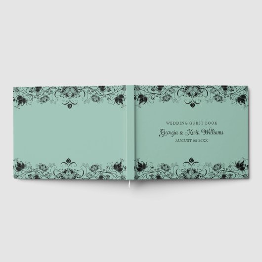 Schwarzer Blumenrand mit Salbei grün Gästebuch (Voll)