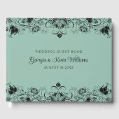 Schwarzer Blumenrand mit Salbei grün Gästebuch (Vorderseite)
