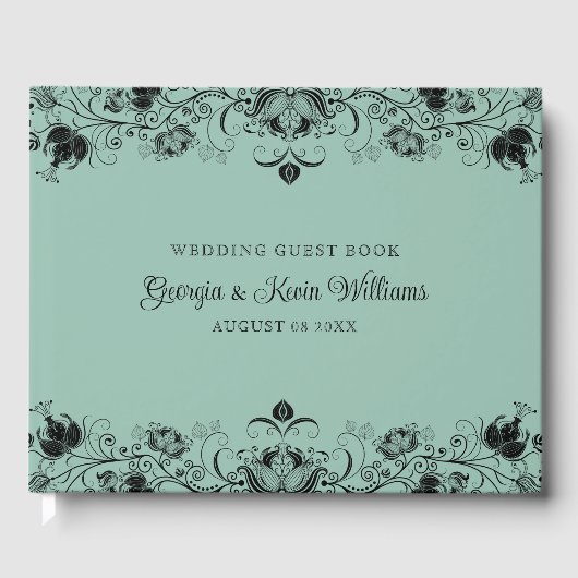 Schwarzer Blumenrand mit Salbei grün Gästebuch (Vorderseite)