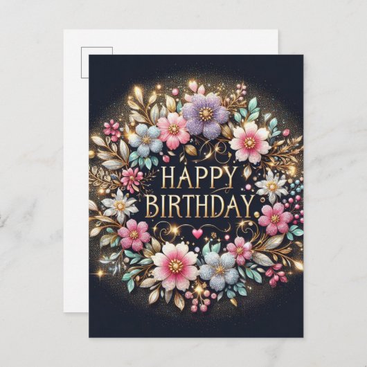 Schwarzer Blumenstrauß Geburtstagskarte Postkarte (Vorne/Hinten)