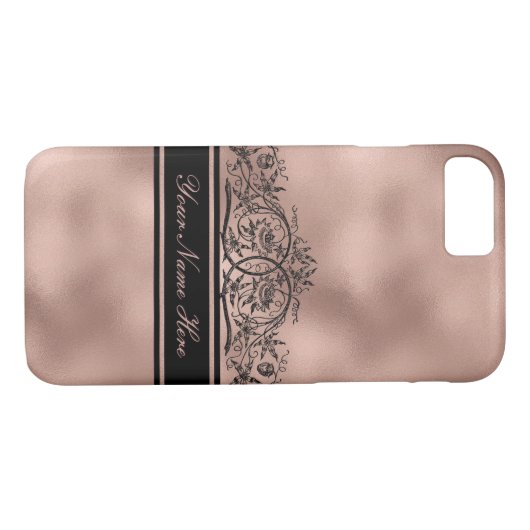 Schwarzer Blütenrahmen auf Rose Gold Gradient Meta Case-Mate iPhone Hülle (Rückseite (Horizontal))