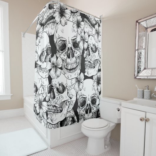 Schwarzer Blütenschull Duschvorhang (Beispiel)
