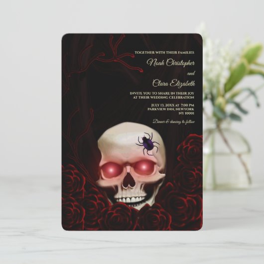 Schwarzer Blütenschwarzer, dunkelmoody, gotischer  Einladung (Stehend Vorderseite)