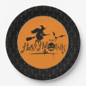 Schwarzer Boarder glückliche Halloween Hexe und Fl Pappteller (Vorderseite)