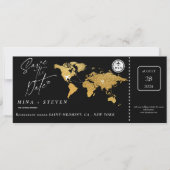 Schwarzer Boarding Pass Hochzeit in Urlaubsort Save The Date (Vorderseite)