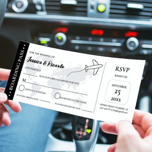 Schwarzer Boarding Pass Hochzeit RSVP Gehäuse Kart Einladung