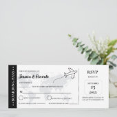 Schwarzer Boarding Pass Hochzeit RSVP Gehäuse Kart Einladung (Stehend Vorderseite)