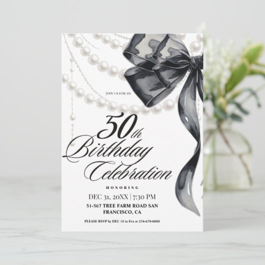 Schwarzer Bogen 50. Geburtstag Einladung (Stehend Vorderseite)