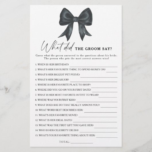 Schwarzer Bogen Brautparty Was hat der Bräutigam g (Vorderseite)