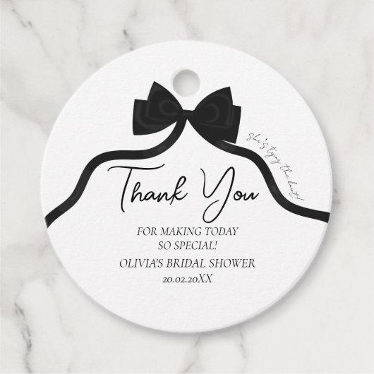 Schwarzer Bogen, der das Brautparty des Knotens bi Geschenkanhänger (Vorderseite)